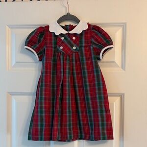 Little English Red & Green Plaid Dress with White Collar. Size 3T.
